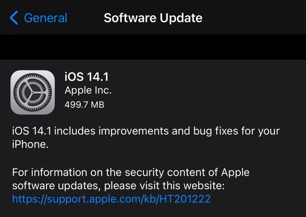 iOS 14.1 och iPadOS 14.1 Direkt IPSW-nedladdningslänk, släppt