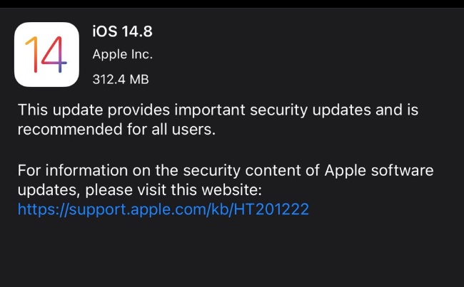 iOS 14.8 och iPadOS 14.8 släpptes, få direktlänk till nedladdning här