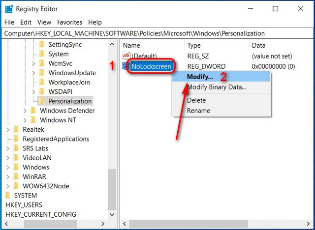 Vô hiệu Windows 10 Màn hình khóa bằng Registry