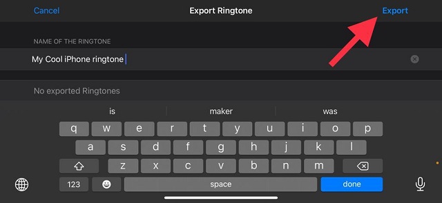 Dags att exportera ditt projekt som en iPhone-ringsignal
