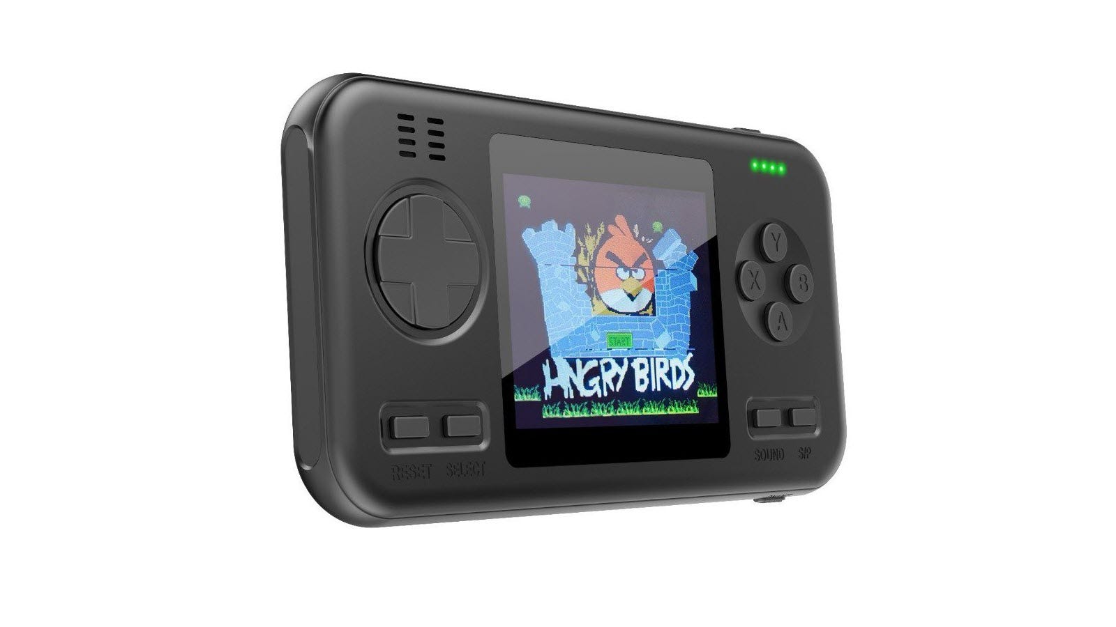 Svart gaming powerbank med Angry Birds stänkskärm.