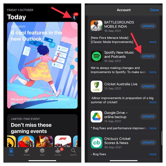 Uppdatera Spotify på iPhone 