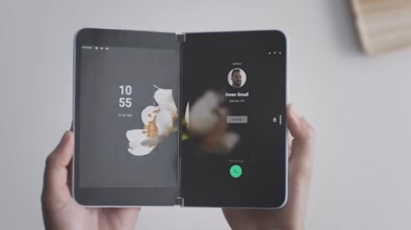 Called the Surface Duo, it is a 5.6-inch dual screen device operating on an Android 9 Pie operating system (Photo: Video Screengrab)