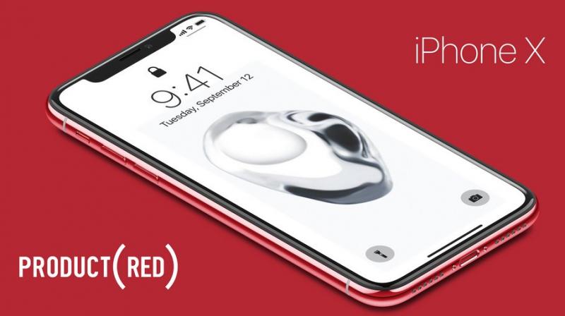The red iPhone X is shown featuring a red coloured frame while retaining black inserts for the narrow bezels on its face.