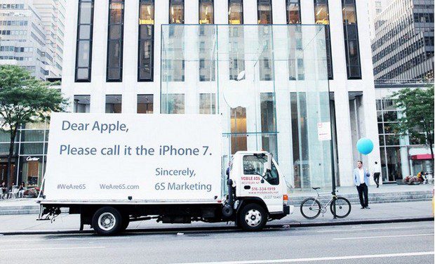 6S Marketing truck parked outside an Apple store