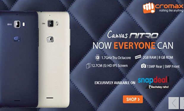 Micromax Canvas nitro is priced at Rs 12,990 on Snapdeal