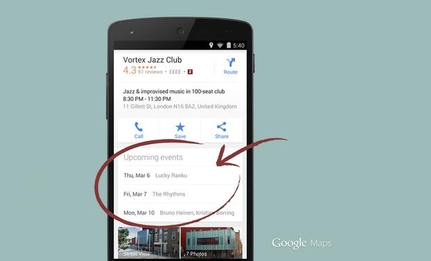 Google Maps dành cho Android cũng hiển thị các sự kiện