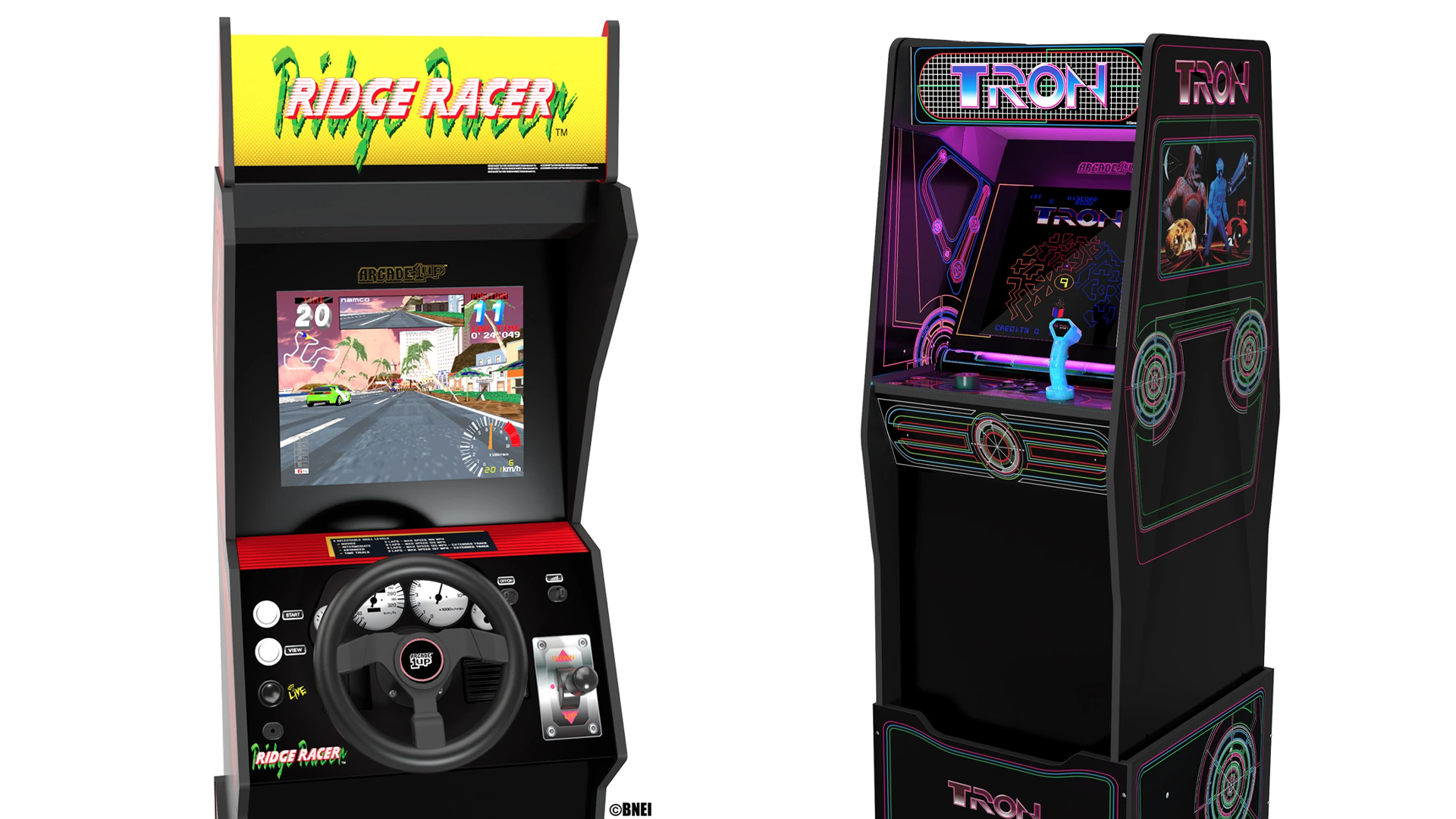 Tủ Arcade1Up Tron và Ridge Racer.