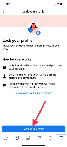 Bekräfta att du vill låsa Facebook-profilen