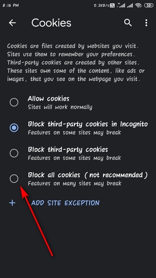 Hapus dan nonaktifkan cookie di Google Chrome di Android dan Windows