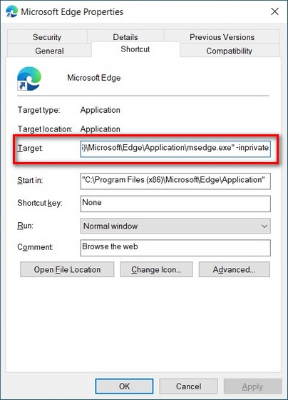 Buka Microsoft Edge Chromium dalam Mode Pribadi