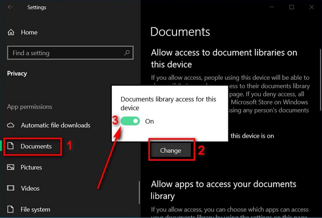 Bật hoặc tắt quyền truy cập hệ thống tệp cho các ứng dụng trong Windows 10