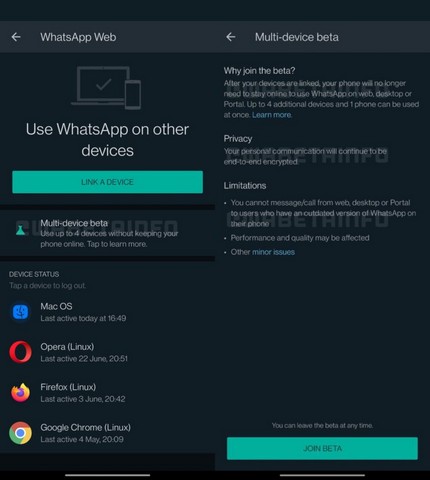 Dukungan multi-perangkat WhatsApp untuk penguji beta