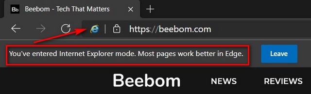Beebom.com trong Chế độ IE