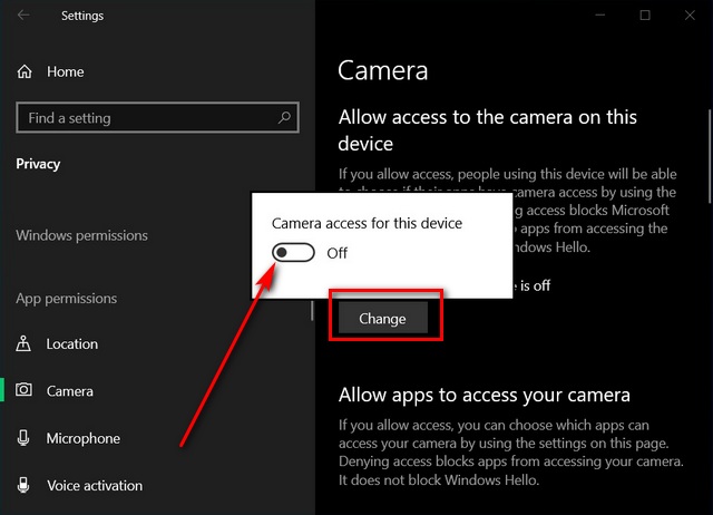 Aktivera/inaktivera kamerabehörigheter i Windows 10