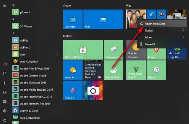 Tắt ô trực tiếp trong Windows 10