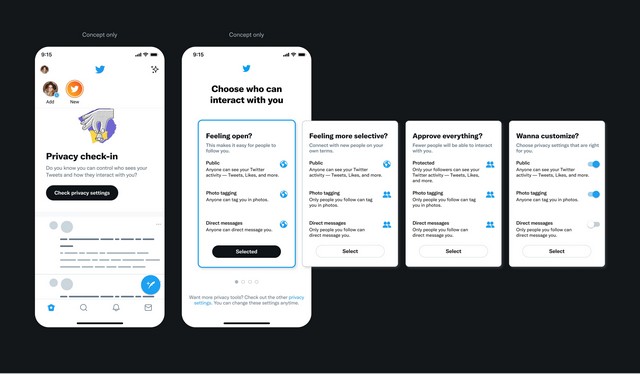 Twitter Dela nya funktionskoncept för att förbättra användarnas integritet och upptäckbarhet