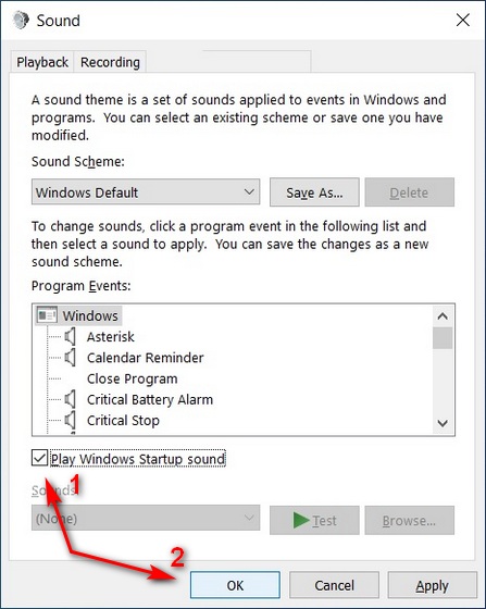 Phát âm thanh khởi động trong Windows 10