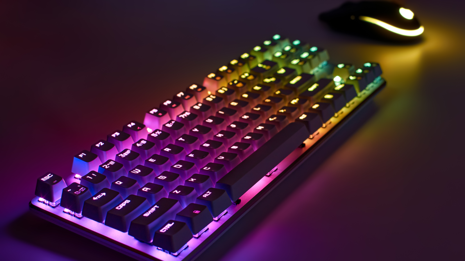 Bàn phím và chuột chơi game cơ học RGB không dây với đèn neon sáng