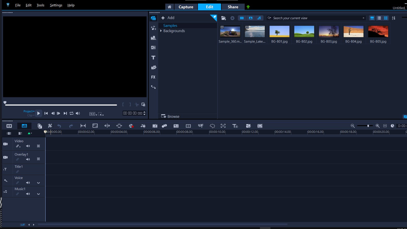 Cửa sổ chỉnh sửa chính của VideoStudio Pro