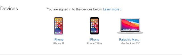 Kiểm tra các thiết bị được liên kết với Apple ID trên web