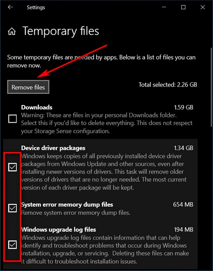 Xóa các tệp tạm thời trong Windows 10