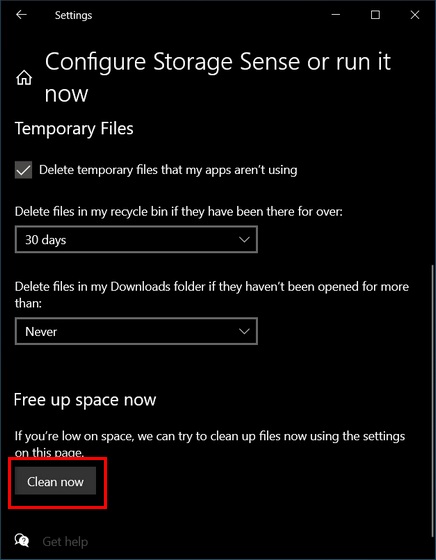 Hapus file sementara di Windows sepuluh