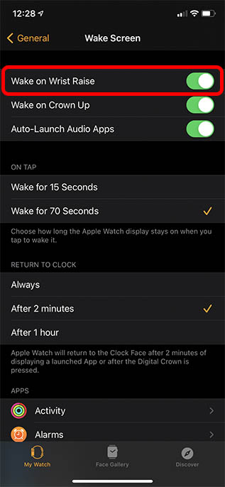 tắt chế độ đánh thức để cải thiện thời lượng pin trên Apple Watch