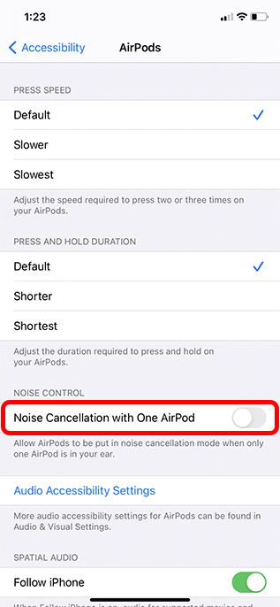 aktivera brusreducering med en iphone airpod