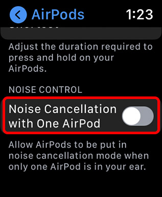 Möjliggör brusreducering med en Apple Watch Airpod