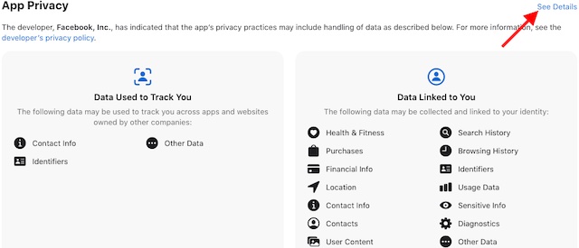 Xem chi tiết về quyền riêng tư của ứng dụng trên web