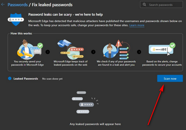 Få en varning om lösenordsintrång på Microsoft Edge