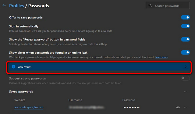 nhận cảnh báo vi phạm mật khẩu trên Microsoft Edge