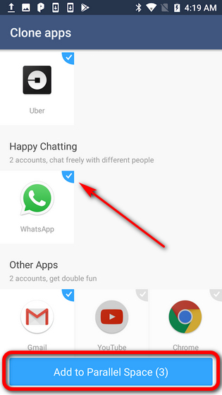 Kör två WhatsApp-konton på samma telefon Parallel Space