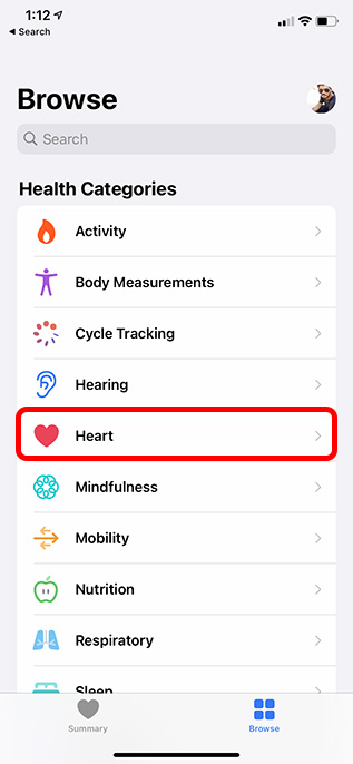 hjärtkategori hälsa app