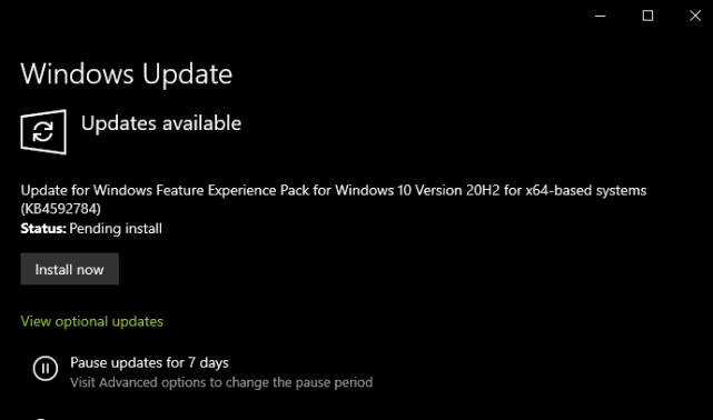 Pengaturan Windows 10. Paket Pengalaman Fitur Baru