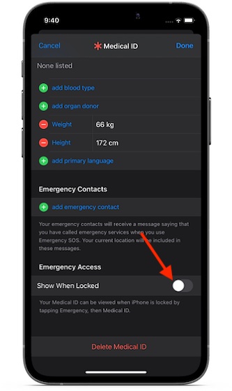 Ẩn ID y tế của bạn khỏi Màn hình khóa trên iPhone