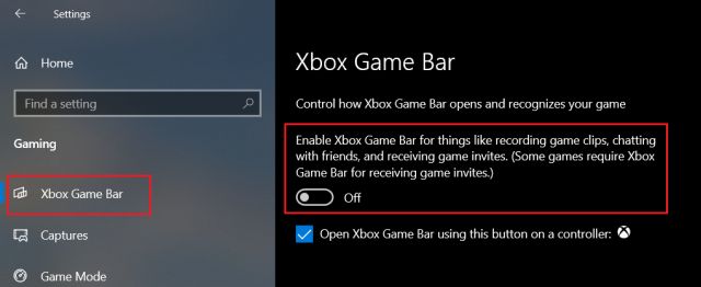 Tắt Xbox Game Bar trên Windows 10