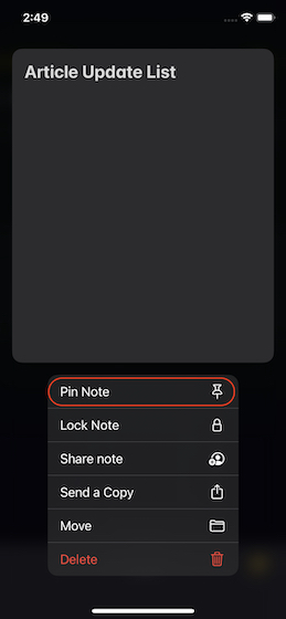 Pin Note gunakan sentuhan haptic di iPhone