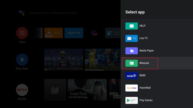 Tìm hỗ trợ Miracast trên Android TV