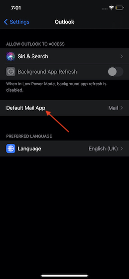 Pilih aplikasi Mail default
