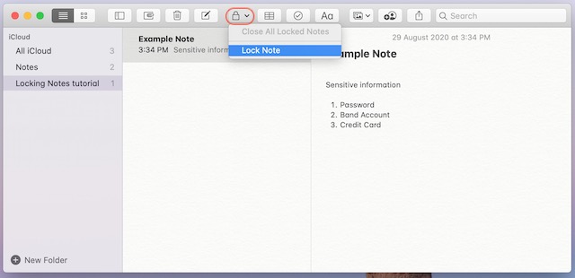 2. Skydda Notes på Mac genom att låsa Apple Notes
