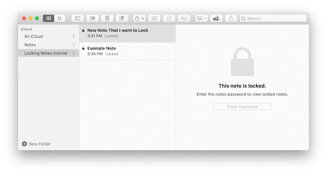 6. Hur låsta anteckningar ser ut på Mac