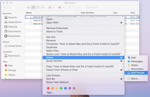 2. Bagikan file menggunakan Berbagi File iCloud di Mac