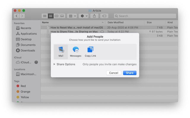 3. Bagikan file menggunakan Berbagi File iCloud di Mac