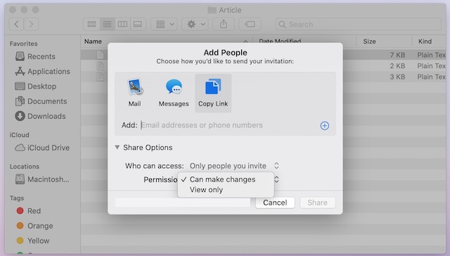 6. Bagikan file menggunakan Berbagi File iCloud di Mac