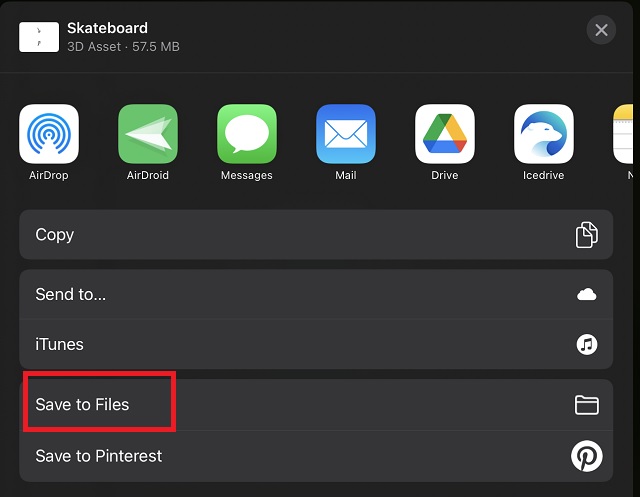 Tùy chọn Save to Files trong iPad