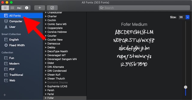Klik filter Semua Font