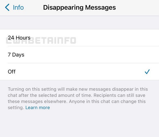 Tin nhắn biến mất WhatsApp tùy chọn 24 giờ
