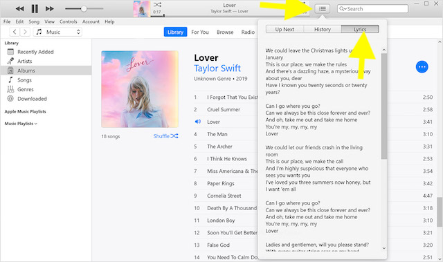 Lihat Lirik di iTunes di Windows komputer